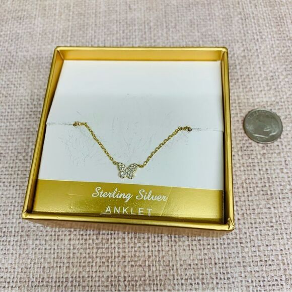 Sterling Silver Gold Wash Butterfly Anklet - Picture 1 of 2
